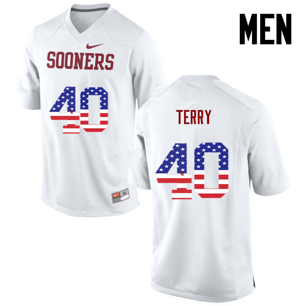 Oklahoma Sooners #40 Jon-Michael Terry College Football USA Flag Fashion Jerseys-White